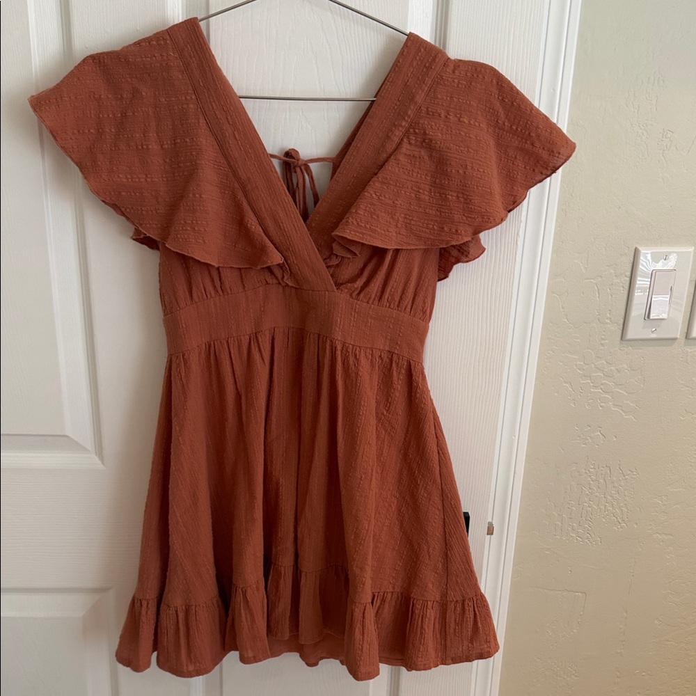 Shop Rust Orange V-Neck Ruffle Mini Dress